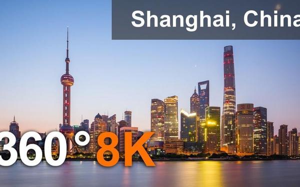 【360° VR】上海,中国。世界上人口最多的城市。8k航拍视频
