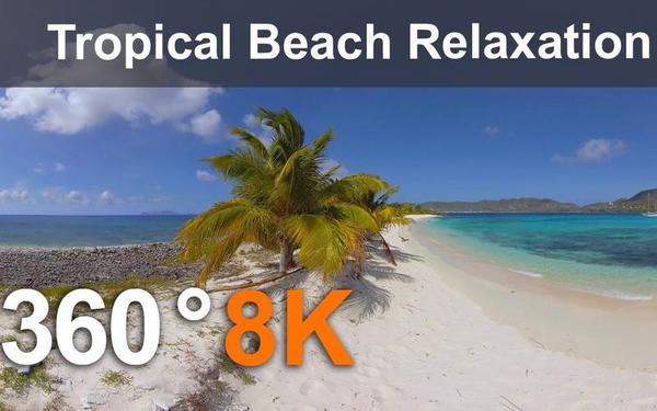 【360° VR】加勒比海的天堂。热带海滩休闲，360视频，8K